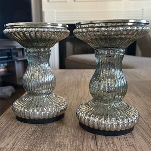 Valerie Parr Hill Lighted Silver Mercury Glass Candle Holders